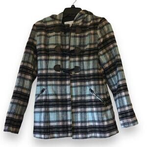 Stylish Hooded Plaid Pa Coat Jacket - Size XS